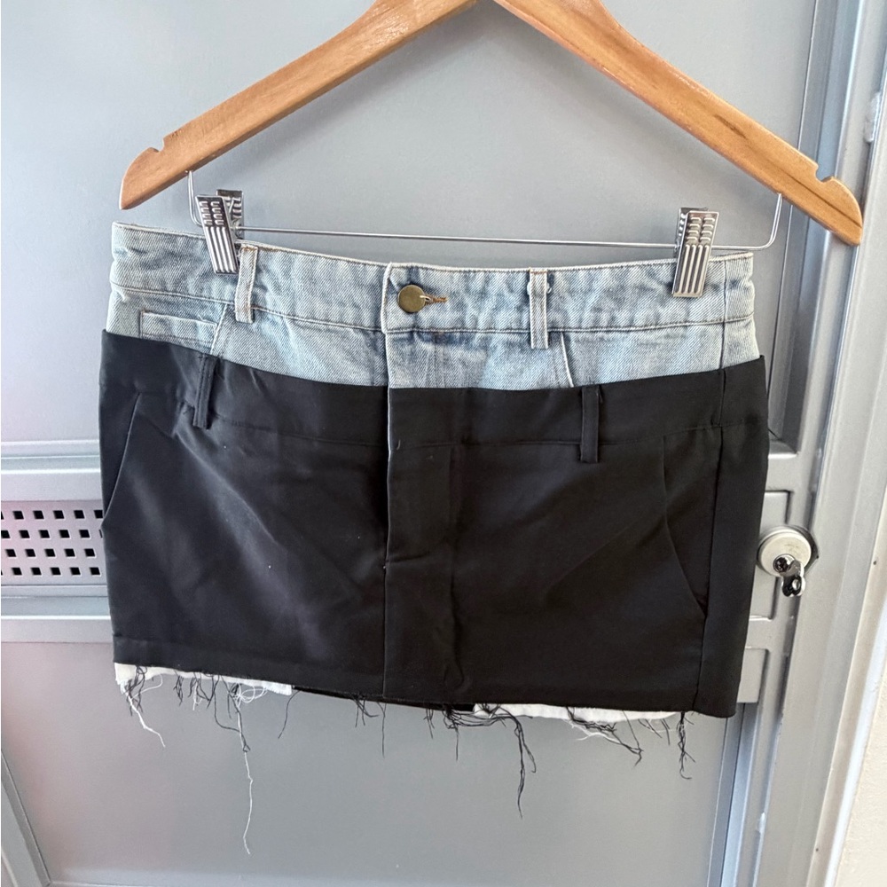Two-Tone Denim and Black Skirt
